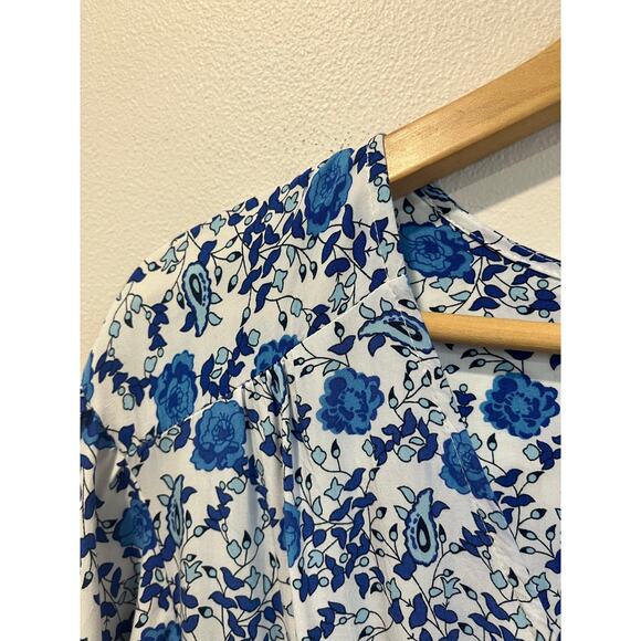 Abel The Label Blue White Floral Midi Dress L Wrap V Neck Cottagecore Boho - Picture 7 of 8